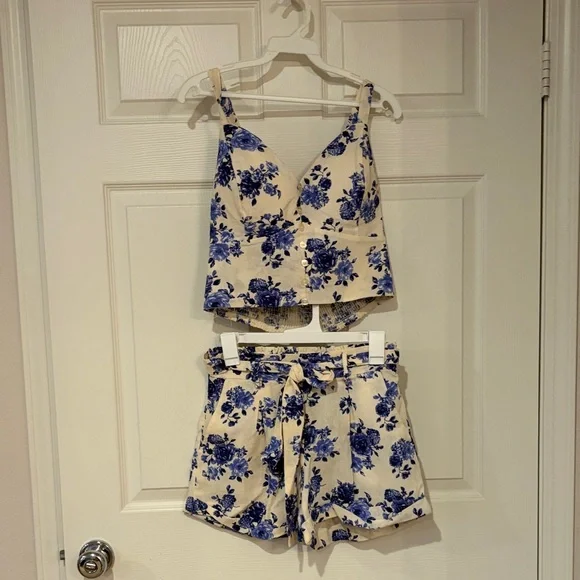 Haute Monde Cream and Blue Floral Two-Piece Set - Picture 2 of 4